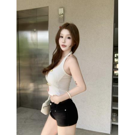 BY18022# 性感纽扣挂脖吊带背心女夏季内搭外穿带胸垫高级感美背辣妹上衣 服裝批發女裝批發服飾貨源