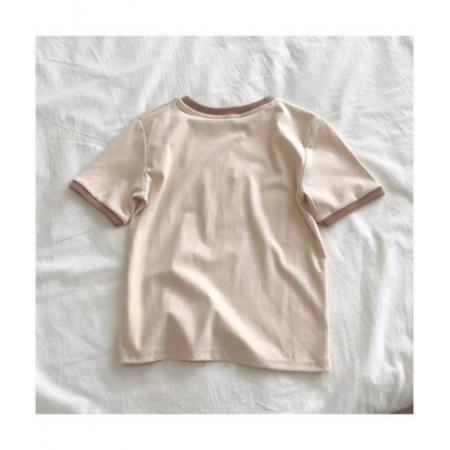 BY18024# 跨境外贸复古短袖t恤女夏天修身韩版百搭半截袖日系韩风chic上衣 服裝批發女裝批發服飾貨源