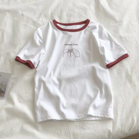 BY18024# 跨境外贸复古短袖t恤女夏天修身韩版百搭半截袖日系韩风chic上衣 服裝批發女裝批發服飾貨源