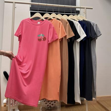 BY18025# 仿棉牛奶丝韩版连衣裙夏季新款大码宽松长款过膝胖mm睡裙女 服裝批發女裝批發服飾貨源