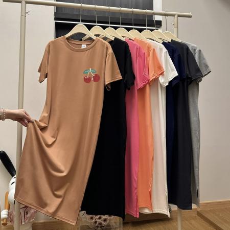 BY18025# 仿棉牛奶丝韩版连衣裙夏季新款大码宽松长款过膝胖mm睡裙女 服裝批發女裝批發服飾貨源