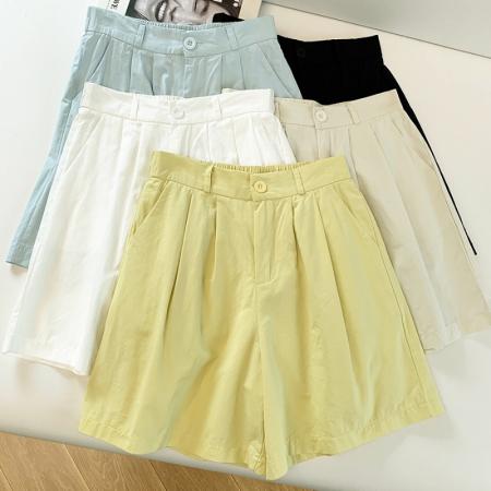 BY18026# 夏季新款洗水棉简版休闲短裤女高腰A字百搭阔腿五分热裤 服裝批發女裝批發服飾貨源