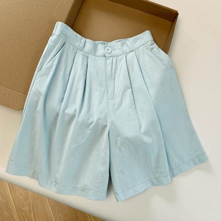 BY18026# 夏季新款洗水棉简版休闲短裤女高腰A字百搭阔腿五分热裤 服裝批發女裝批發服飾貨源