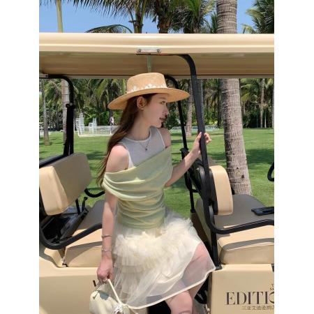 BY18030# 夏上新假两件拼接露肩T恤女短袖设计感气质轻熟风上衣 服裝批發女裝批發服飾貨源