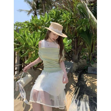 BY18030# 夏上新假两件拼接露肩T恤女短袖设计感气质轻熟风上衣 服裝批發女裝批發服飾貨源