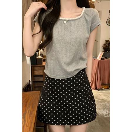 BY18035# 蕾丝花边立体小花短袖T恤女夏季新款高腰短款方领小衫上衣潮 服裝批發女裝批發服飾貨源