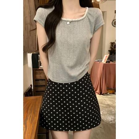 BY18035# 蕾丝花边立体小花短袖T恤女夏季新款高腰短款方领小衫上衣潮 服裝批發女裝批發服飾貨源