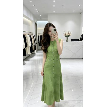 BY18049# 法式气质名媛温柔无袖针织长裙子女夏季新款单排扣黑色镂空连衣裙 服裝批發女裝批發服飾貨源