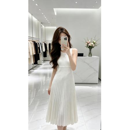 BY18051# 纯欲风针织无袖连衣裙女夏收腰显瘦白色方领吊带背心裙有 服裝批發女裝批發服飾貨源