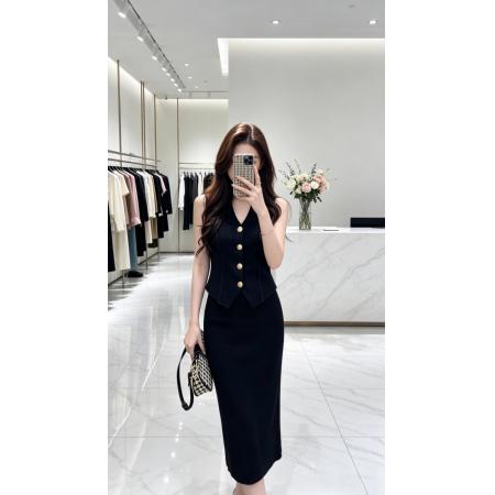 BY18052# 韩系气质优雅风针织马甲套装女夏纯欲修身V领上衣半身裙两件套 服裝批發女裝批發服飾貨源