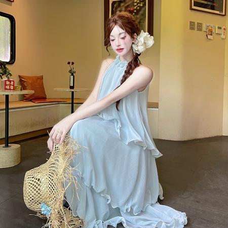 BY18054# 夏季新款度假风沙滩蛋糕裙休闲宽松仙女花朵连衣裙 服裝批發女裝批發服飾貨源