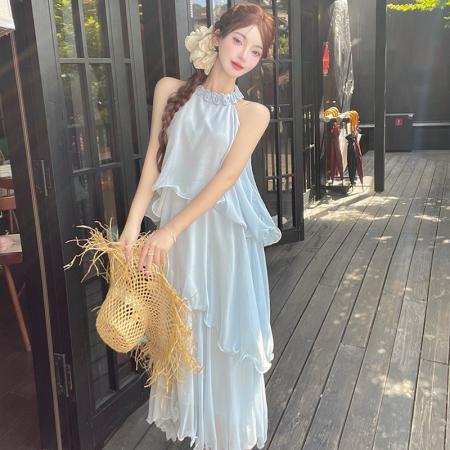 BY18054# 夏季新款度假风沙滩蛋糕裙休闲宽松仙女花朵连衣裙 服裝批發女裝批發服飾貨源