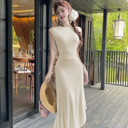 BY18055# 新款纯欲简约百搭设计感不规则无袖针织连衣裙夏季女 服裝批發女裝批發服飾貨源