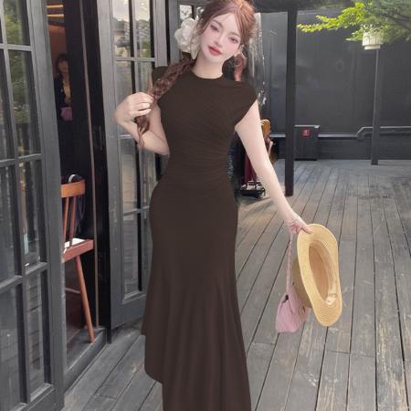 BY18055# 新款纯欲简约百搭设计感不规则无袖针织连衣裙夏季女 服裝批發女裝批發服飾貨源