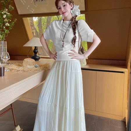 BY18056# 新款针织宽松上衣纯色百搭半身裙套装时尚日常通勤女 服裝批發女裝批發服飾貨源