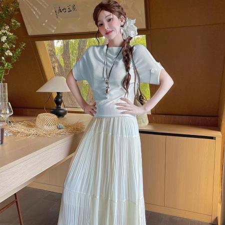 BY18056# 新款针织宽松上衣纯色百搭半身裙套装时尚日常通勤女 服裝批發女裝批發服飾貨源