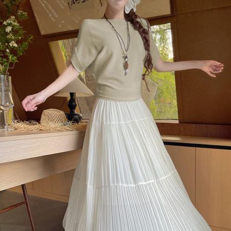 BY18056# 新款针织宽松上衣纯色百搭半身裙套装时尚日常通勤女 服裝批發女裝批發服飾貨源