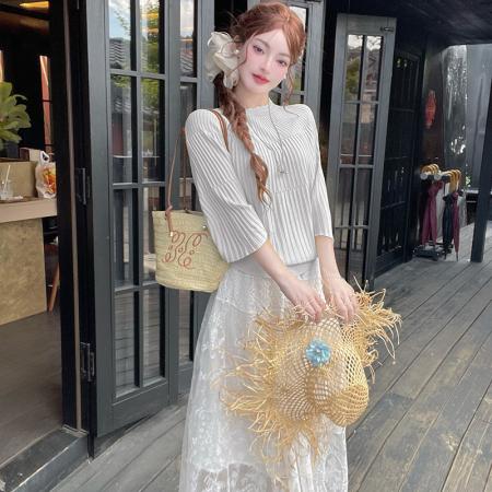 BY18058# 新款针织宽松上衣纯色百搭半身裙套装时尚日常通勤女 服裝批發女裝批發服飾貨源