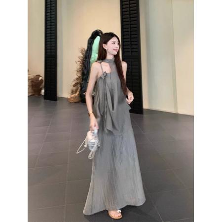 BY18059# 夏季新款不规则挂脖上衣吊带裙套装清冷感国风女装套装裙 服裝批發女裝批發服飾貨源