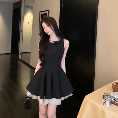 BY18060# 千金风小黑裙连衣裙女夏季高级感生日party小礼裙显瘦无袖背心裙 服裝批發女裝批發服飾貨源