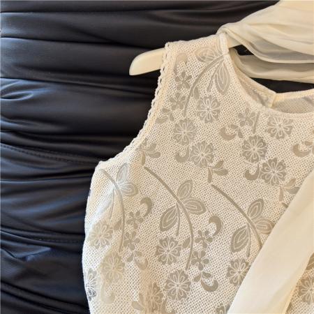 BY18062# 夏季新款小香风设计感蕾丝刺绣无袖假两件背心上衣女 服裝批發女裝批發服飾貨源