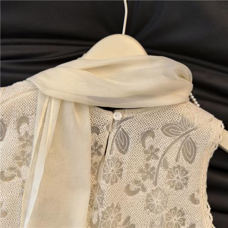 BY18062# 夏季新款小香风设计感蕾丝刺绣无袖假两件背心上衣女 服裝批發女裝批發服飾貨源