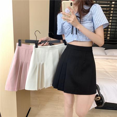 BY18066# 新款韩版百褶半身裙女夏季高腰显瘦百搭A字半身裙 服裝批發女裝批發服飾貨源