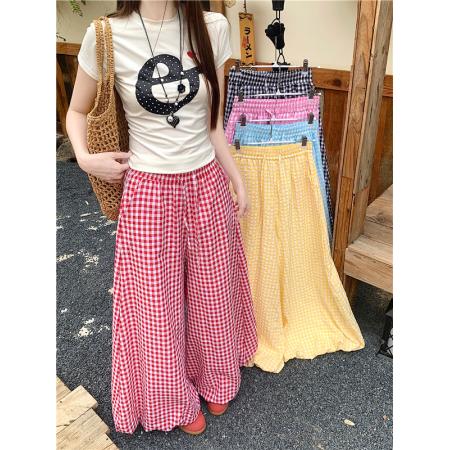 BY18070# 格子花苞裙裤女夏季新款高腰宽松显瘦垂感灯笼裤休闲阔腿裤 服裝批發女裝批發服飾貨源