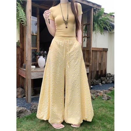 BY18070# 格子花苞裙裤女夏季新款高腰宽松显瘦垂感灯笼裤休闲阔腿裤 服裝批發女裝批發服飾貨源
