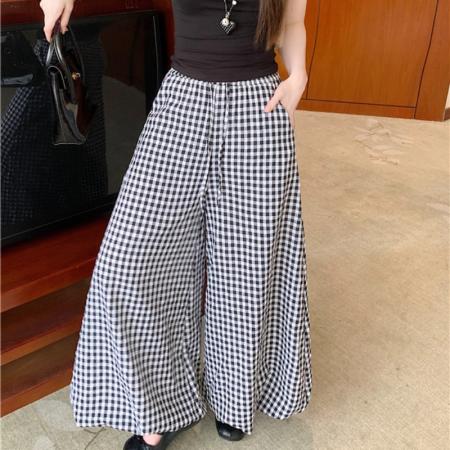 BY18070# 格子花苞裙裤女夏季新款高腰宽松显瘦垂感灯笼裤休闲阔腿裤 服裝批發女裝批發服飾貨源