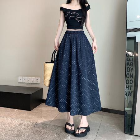 BY18073# 新款遮肉显瘦休闲波点时尚口袋内衬a字半身裙伞裙 服裝批發女裝批發服飾貨源