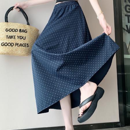 BY18073# 新款遮肉显瘦休闲波点时尚口袋内衬a字半身裙伞裙 服裝批發女裝批發服飾貨源