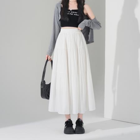 BY18076# 半身裙女韩版a字裙高腰显瘦拼接蛋糕裙百搭中长款裙子 服裝批發女裝批發服飾貨源