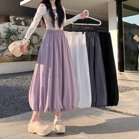 BY18077# 春夏季新款设计感多色纯色花苞裙中长裙a字高腰显瘦半身裙百搭女 服裝批發女裝批發服飾貨源