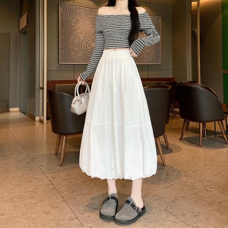 BY18077# 春夏季新款设计感多色纯色花苞裙中长裙a字高腰显瘦半身裙百搭女 服裝批發女裝批發服飾貨源