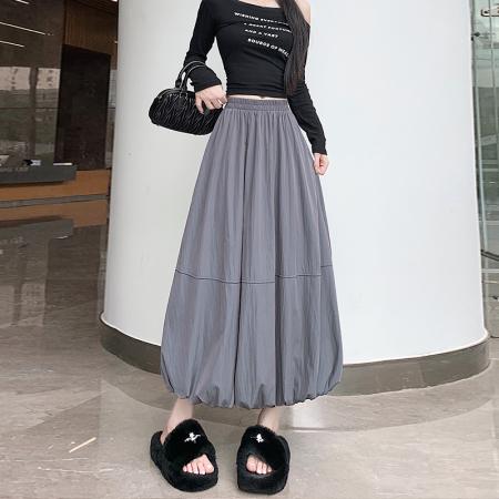 BY18077# 春夏季新款设计感多色纯色花苞裙中长裙a字高腰显瘦半身裙百搭女 服裝批發女裝批發服飾貨源