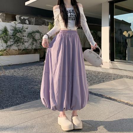 BY18077# 春夏季新款设计感多色纯色花苞裙中长裙a字高腰显瘦半身裙百搭女 服裝批發女裝批發服飾貨源