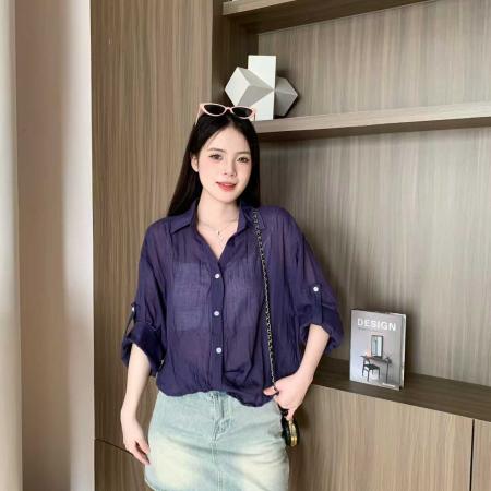 BY18086# 韩版夏季oversize袖扣衬衫原宿风长袖衬衣时尚休闲防晒衬衣女外套 服裝批發女裝批發服飾貨源