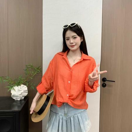 BY18086# 韩版夏季oversize袖扣衬衫原宿风长袖衬衣时尚休闲防晒衬衣女外套 服裝批發女裝批發服飾貨源