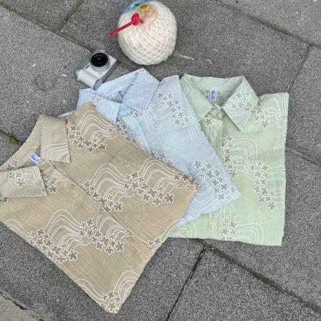 BY18087# 韩版夏季oversize星星绣花衬衫长袖宽松长袖休闲防晒衬衣女外套潮 服裝批發女裝批發服飾貨源