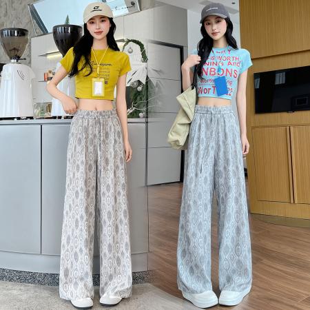 BY18088# 冰丝裤棉麻阔腿裤女春夏薄款波西米亚复古印花亚麻山本 服裝批發女裝批發服飾貨源
