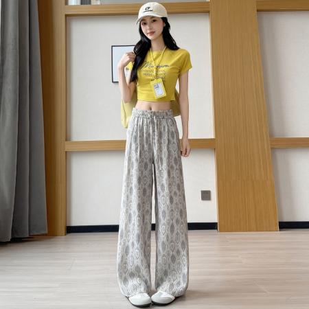 BY18088# 冰丝裤棉麻阔腿裤女春夏薄款波西米亚复古印花亚麻山本 服裝批發女裝批發服飾貨源