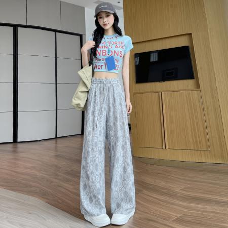 BY18088# 冰丝裤棉麻阔腿裤女春夏薄款波西米亚复古印花亚麻山本 服裝批發女裝批發服飾貨源