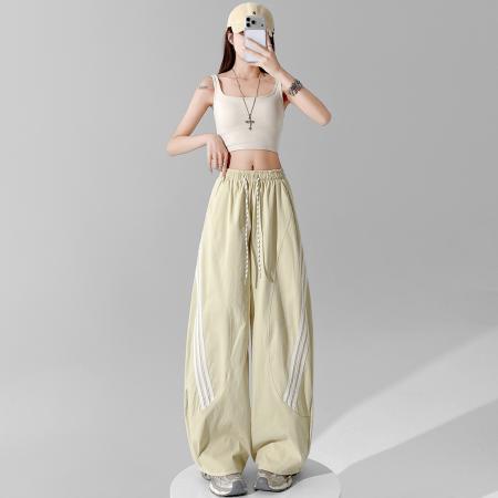 BY18090# 夏季新款三条杠简约抽绳弹力休闲百搭休闲工装裤女 服裝批發女裝批發服飾貨源