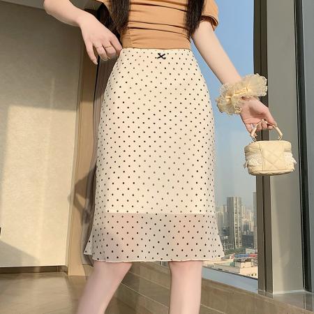 BY18094# a字半身裙女新款夏季白色波点高腰气质法式小众裙子女 服裝批發女裝批發服飾貨源