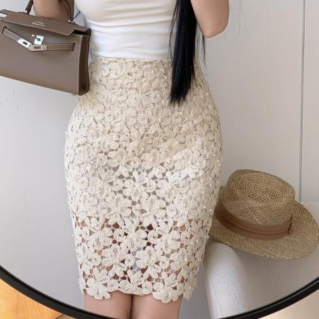 BY18097# 新款夏季蕾丝重工钉珠包臀高腰半身裙女短款裙子中裙子 服裝批發女裝批發服飾貨源