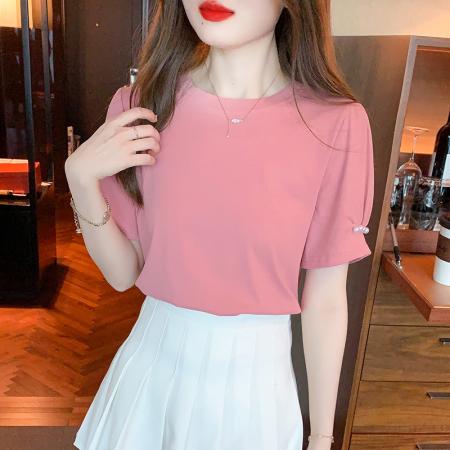 BY18103# 夏季新款T恤圆领套头简约百搭休闲标准 服裝批發女裝批發服飾貨源