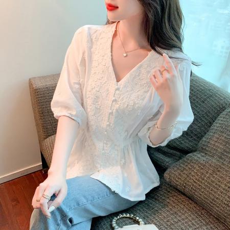 BY18104# 夏季新款淑女甜美中袖小清新蕾丝衫/雪纺衫灯笼袖 服裝批發女裝批發服飾貨源