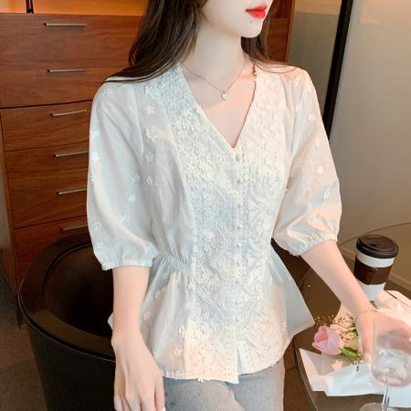 BY18104# 夏季新款淑女甜美中袖小清新蕾丝衫/雪纺衫灯笼袖 服裝批發女裝批發服飾貨源