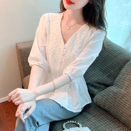 BY18104# 夏季新款淑女甜美中袖小清新蕾丝衫/雪纺衫灯笼袖 服裝批發女裝批發服飾貨源